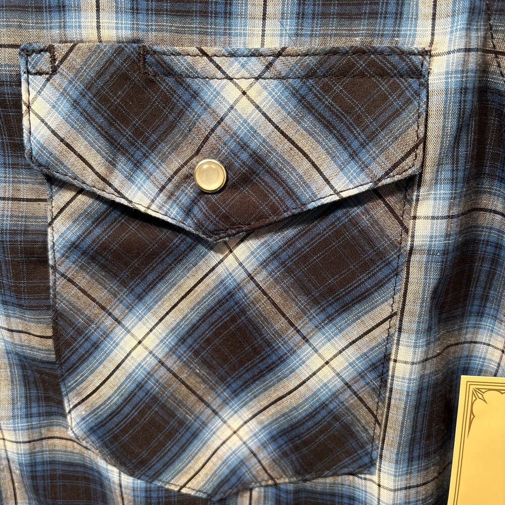 Wrangler Western Pearl Snap Cowboy Long Sleeve Blue/Gray/Black Plaid Shirt S NEW - Picture 13 of 16